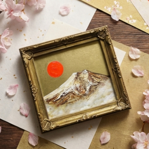 油絵 油彩 油彩画 絵 絵画 ミニ絵画【黄金富士山】 絵画 HR 通販