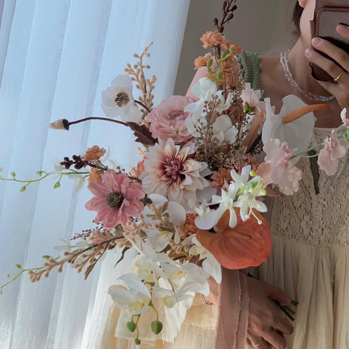 ウェディングブーケ【オーダーメイド】 パンパスグラスブーケ アネモネ  