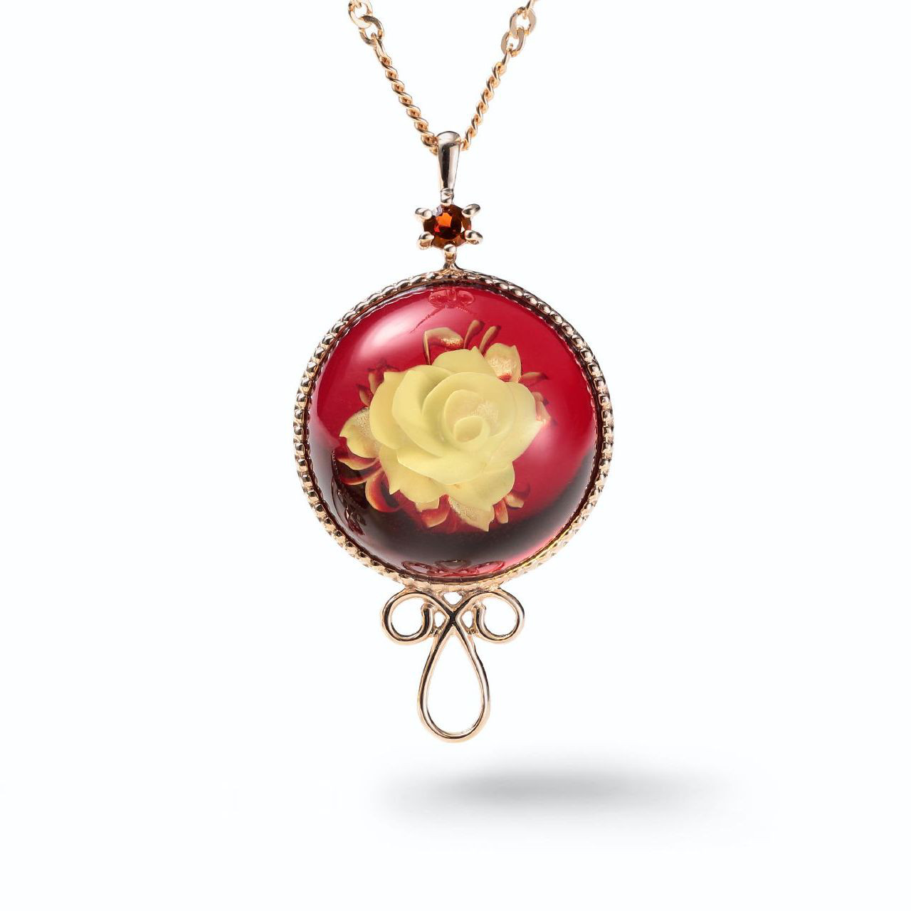 「琥珀/ローズティ」ネックレス(K10イエローゴールド製)