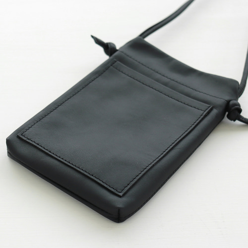 美品✨レザーショルダーポシェット ブラック collex｜レザーキンチャクポシェット ショルダーバッグ