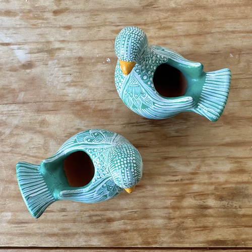 メキシコ/アマテナンゴ焼き】アマテナンゴ村の鳥の花器S（グリーン