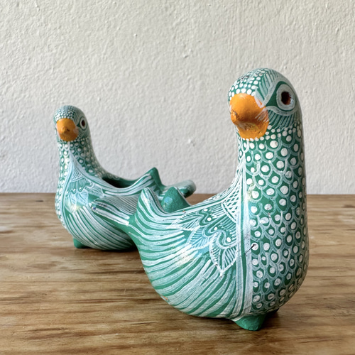 メキシコ/アマテナンゴ焼き】アマテナンゴ村の鳥の花器S（グリーン