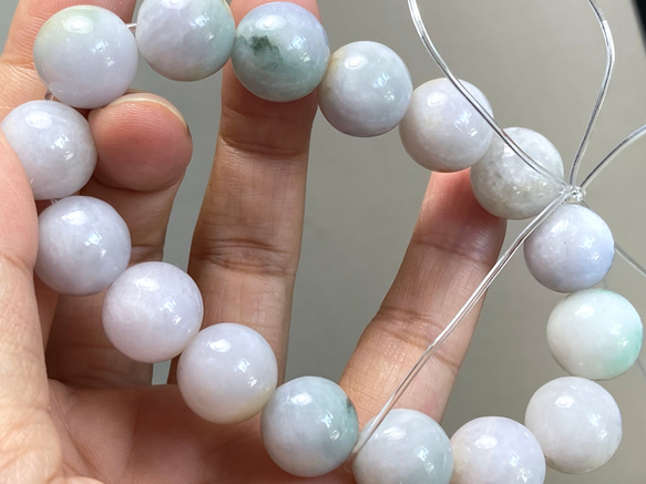 本翡翠、氷糯種大粒ラベンダー＆陽緑ブレスレット