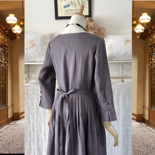 サンプル品 CABBAGES & ROSES 七分袖前開きロングシャツワンピース