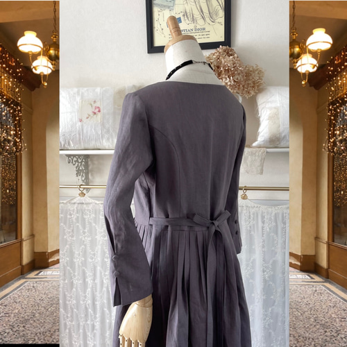 ♦️Sale!♦️クラシカルなリネンワンピース『オドレイ』前開き・紫味  