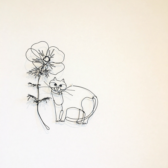 ワイヤーアート ワイヤークラフト 雨宿り ねこ 猫 ネコ 立体・オブジェ 