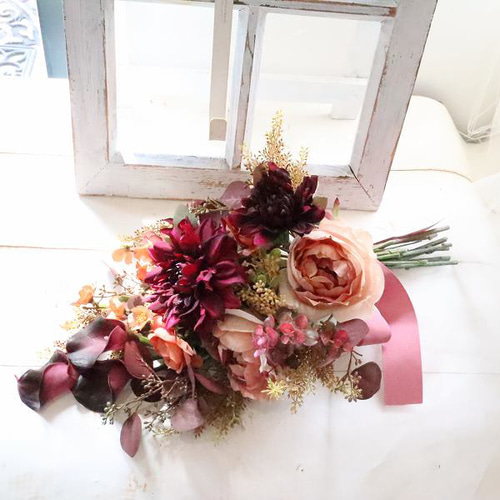 前撮り カラー ボルドー ダリア フォトウェディング 371 ブーケ