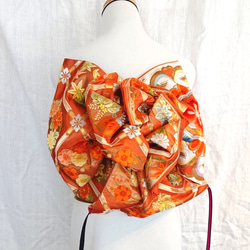 作り帯 振袖祝い帯 アンティーク 王宮大華文織り出し 河村織物謹製 オレンジ 4枚目の画像