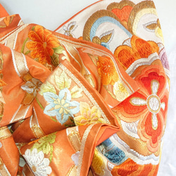 作り帯 振袖祝い帯 アンティーク 王宮大華文織り出し 河村織物謹製 オレンジ 8枚目の画像