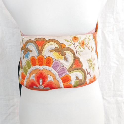 作り帯 振袖祝い帯 アンティーク 王宮大華文織り出し 河村織物謹製