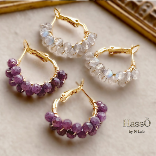 天然石 ラブラドライト つぶつぶ フープピアス ピアス（フープ