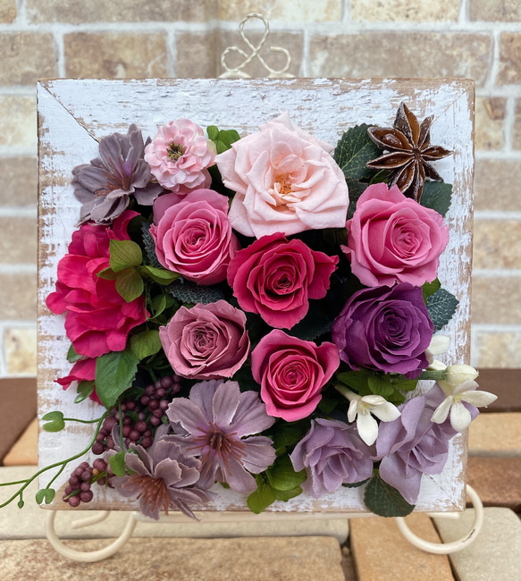 プリザーブドフラワー＊アンティークボードのアレンジ☆長方形も