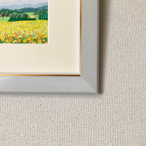 透明水彩画　原画　「キバナコスモスのフィールド02」額縁付　F4サイズ 返品交換不可】 透明水彩画 原画 F4サイズ 「キバナコスモスの