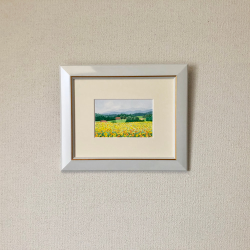 透明水彩画　原画　「キバナコスモスのフィールド02」額縁付　F4サイズ 透明水彩画 原画 「キバナコスモスのフィールド02」額縁付 F4サイズ