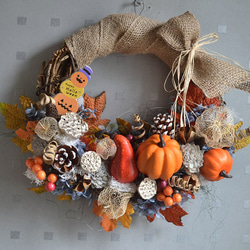 かぼちゃと木の実のハロウィンハーフwreath 6枚目の画像
