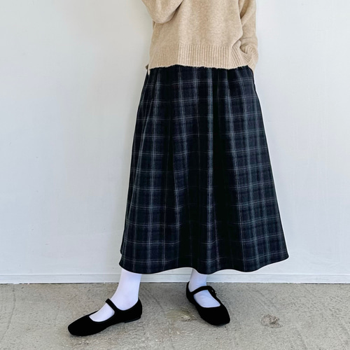 45R☆ウールジャガードのフレアースカート/ネイビー♪ SALE／手洗い可】ジャカードフレアスカート（ミモレスカート