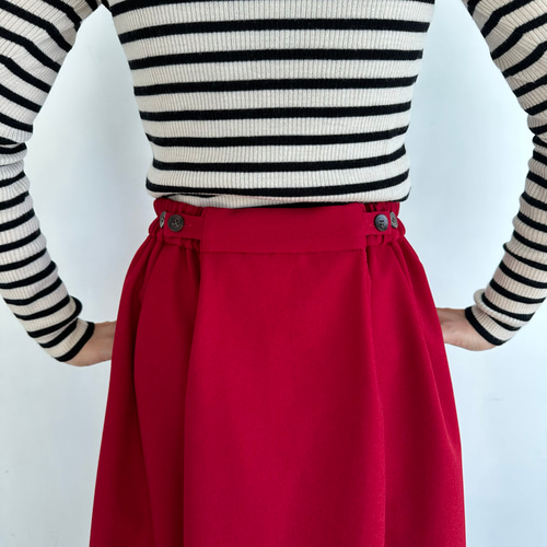 archivio 赤 スカート ポケット付き ウールライクフレアミディスカートレッド【イージーケア】☆ウエスト2