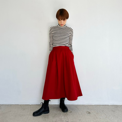 ウールライクフレアミディスカートレッド【イージーケア】☆ウエスト2