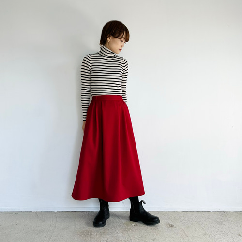ウールライクフレアミディスカートレッド【イージーケア】☆ウエスト2