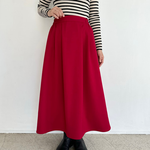 ウールライクフレアミディスカートレッド【イージーケア】☆ウエスト2