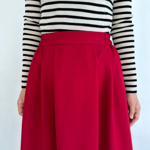 ウールライクフレアミディスカートレッド【イージーケア】☆ウエスト2