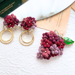 こっくり秋色葡萄のアクセサリーセット】 お花のぶどうブローチ ピアス
