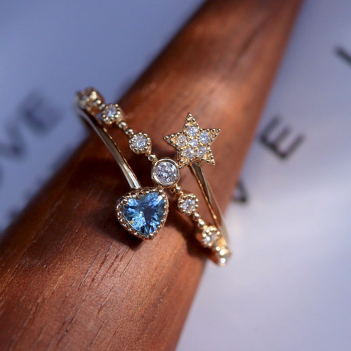 天然ダイヤモンド付きアクアマリンリングk18 指輪・リング パール  