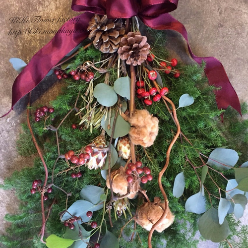 クリスマスを彩るスワッグ　brown ver. まだ間に合う!!!生花のクリスマススワッグ(ブラウンコットン
