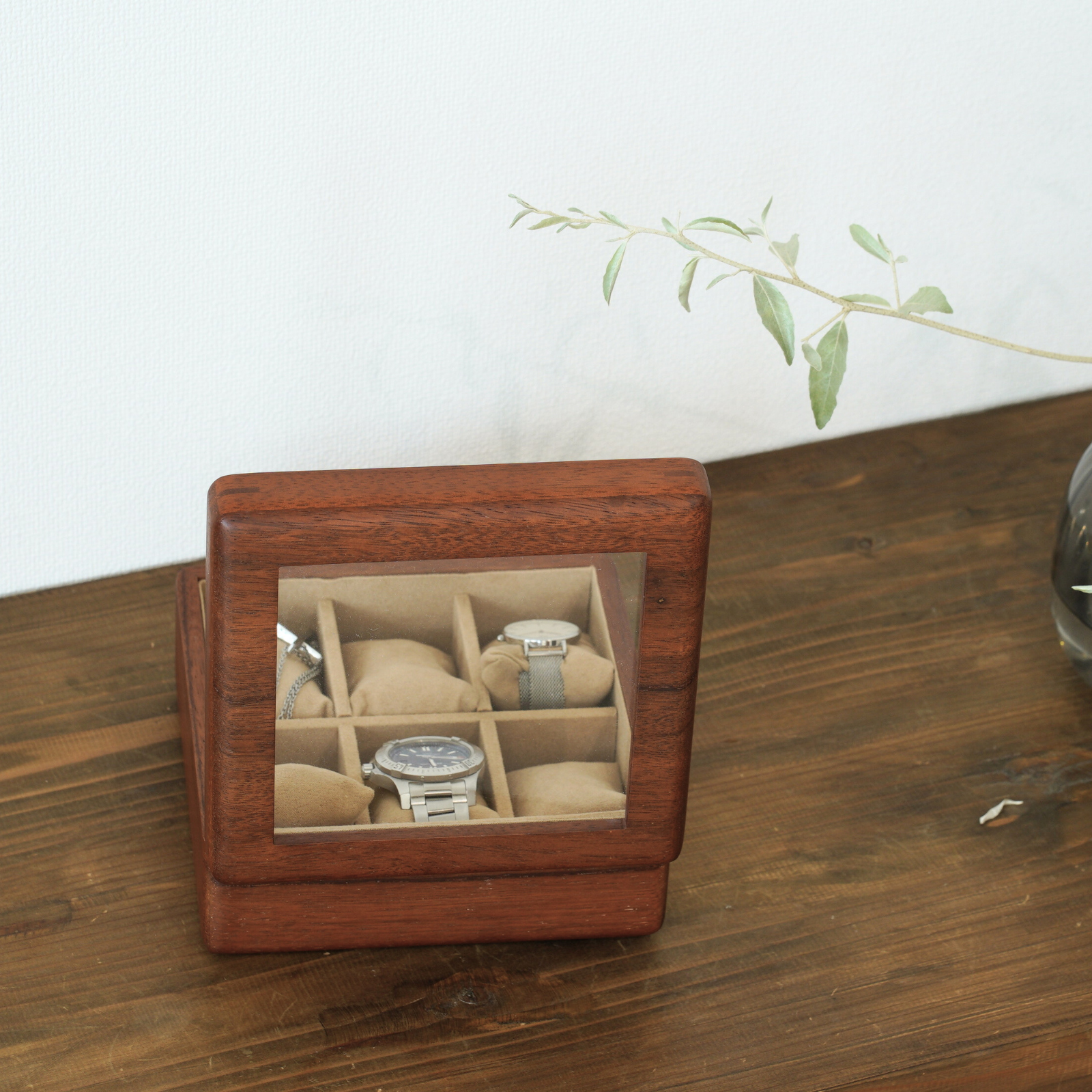 腕時計ケース 時計ケース 腕時計収納ボックス ガラス 上質木製 6本用
