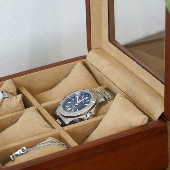 腕時計ケース 時計ケース 腕時計収納ボックス ガラス 上質木製 6本用 13枚目の画像