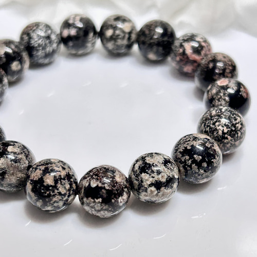 幸運を掴む フラワーオブシディアン 花黒曜石 約11mm 内径 16cm