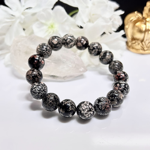 幸運を掴む フラワーオブシディアン 花黒曜石 約11mm 内径