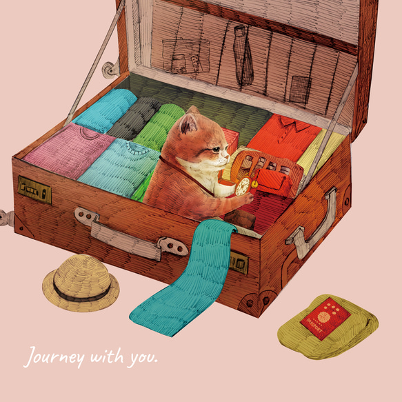 「Journey with you 一緒にいく気のネコ」 耐衝撃グリップiPhoneケース 2枚目の画像