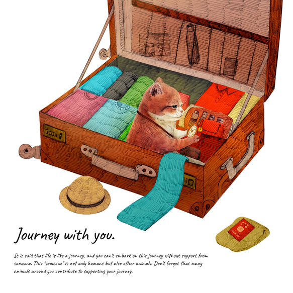 「Journey with you 一緒にいく気のネコ」 /しっかりコットン生地スウェット 5枚目の画像