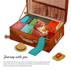 「Journey with you 一緒にいく気のネコ」 コットンTシャツ/送料無料 2枚目の画像