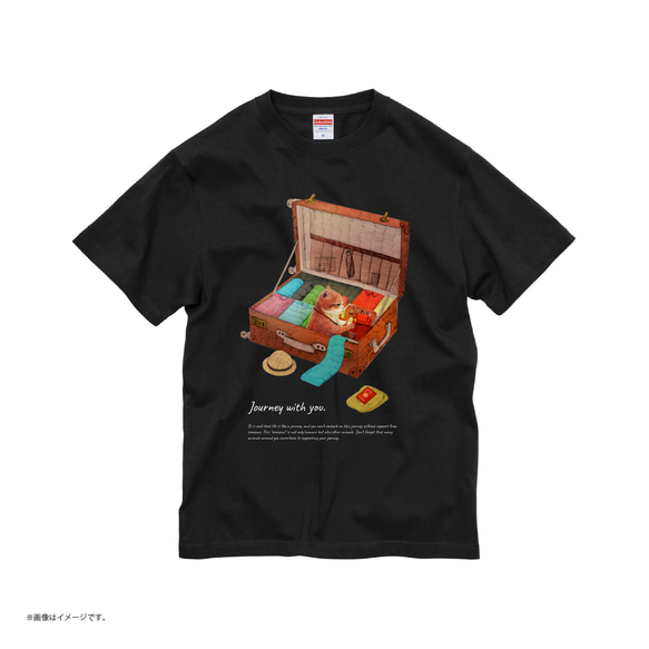 「Journey with you 一緒にいく気のネコ」 コットンTシャツ/送料無料 4枚目の画像