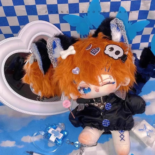 猫の顔 ぬいぐるみ 黒オレンジ白 20cmぬいぐるみ 着せ替えぬいぐるみ 格好いい オレンジ色髪青目
