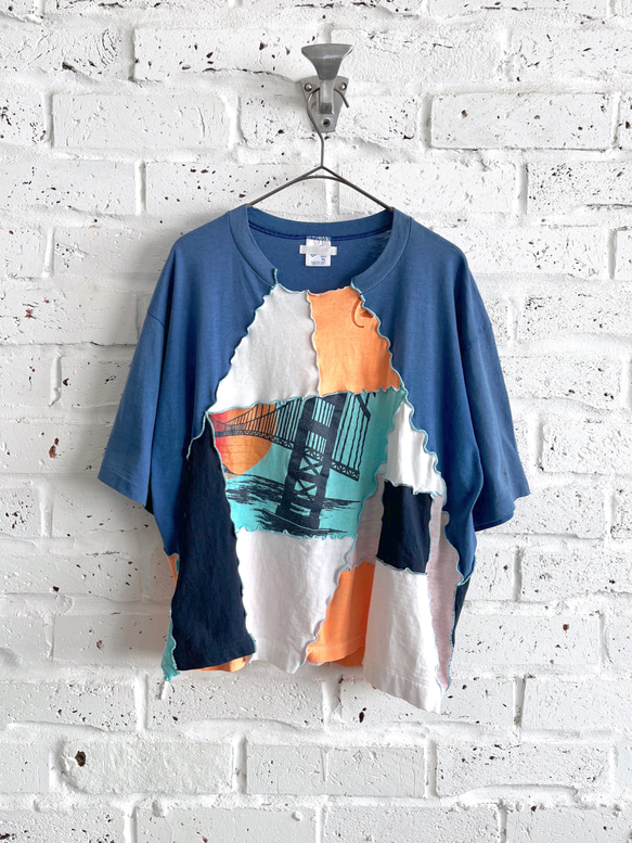 Vintage patchwork T-shirt 01 / ヴィンテージリメイクショート丈パッチワークTシャツ 5枚目の画像