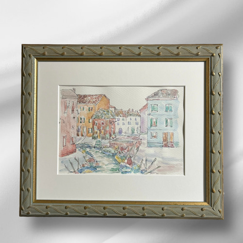 作家作品【パリの散歩道】ゴールド油彩F6