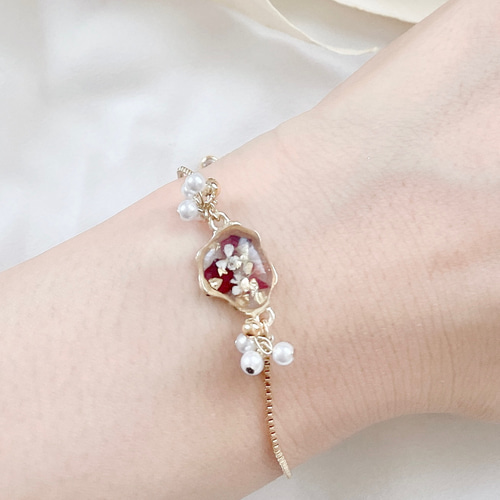 宝石質☾　キラキラ　小さなハート　チェーン　ブレスレット 薔薇 の 花びら たっぷり♡ 18k メッキチェーン ブレスレット ばら