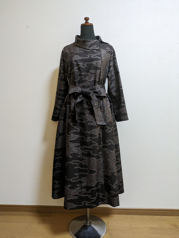 SOLD　着物リメイク　ワンピース　大島紬　M〜L 