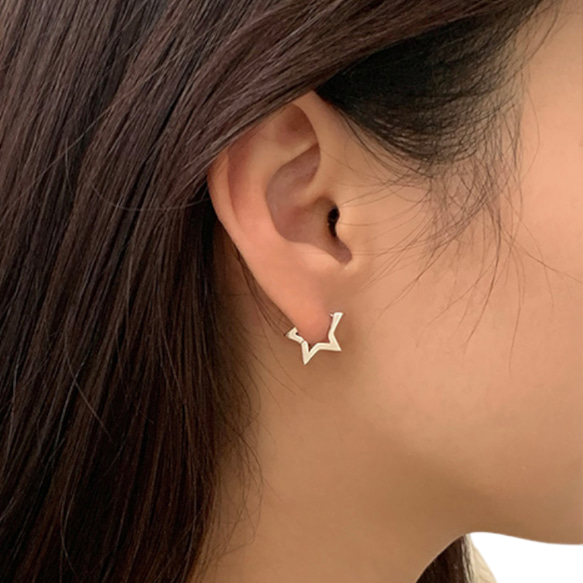 フープピアス 金属アレルギー対応 サージカルステンレス316L 18K 星 スター 片耳 ピアス レディース メンズ 5枚目の画像