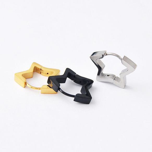 フープピアス 金属アレルギー対応 サージカルステンレス316L 18K 星 スター 片耳 ピアス レディース メンズ 4枚目の画像