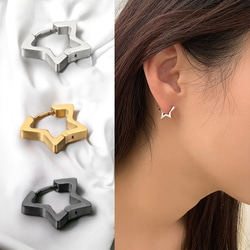 環形耳環，金屬過敏相容，手術不銹鋼 316L，18K 星星，單耳耳環，女式，男式 第1張的照片