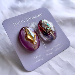 glass oval nuance purple sheer Earrings 5枚目の画像