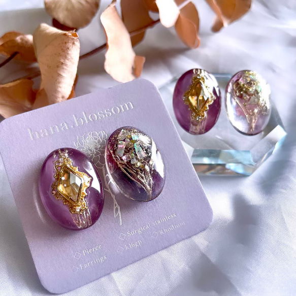 glass oval nuance purple sheer Earrings 7枚目の画像