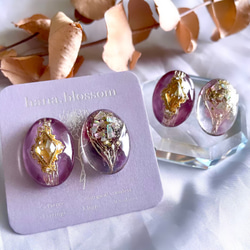 glass oval nuance purple sheer Earrings 2枚目の画像