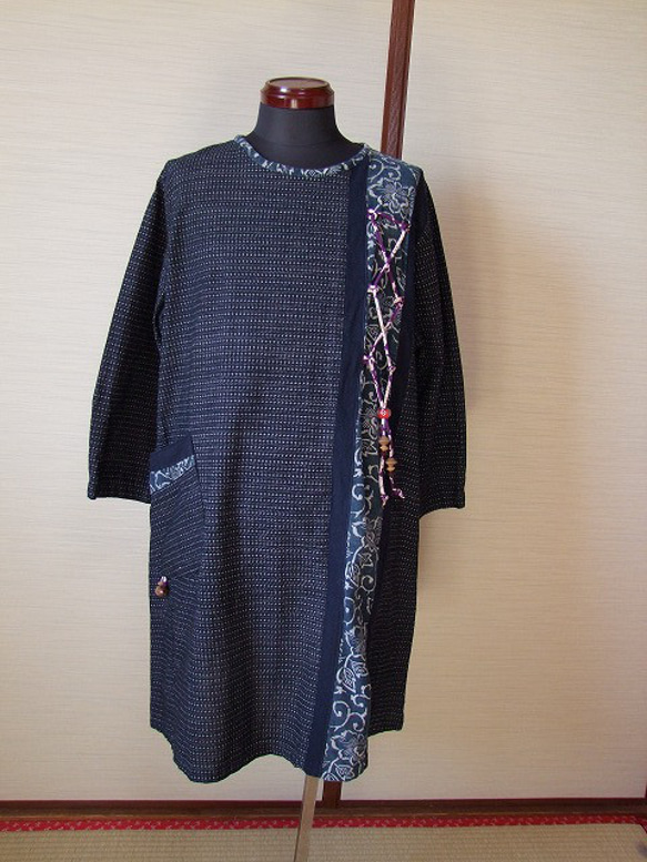 古布 藍染 蚊絣 木綿 リメイク長袖ワンピース 楽天市場】【古布