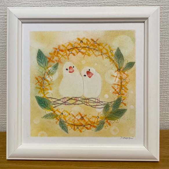色鉛筆画 文鳥 (原画)（文鳥 鳥 イラスト 色鉛筆画 絵 B5サイズ