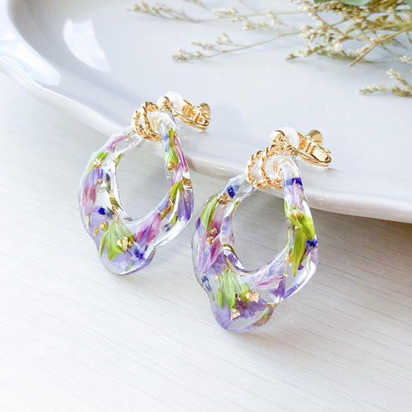 たっぷりボタニカル レジンイヤリング&ピアス 豊かな実り フープ 